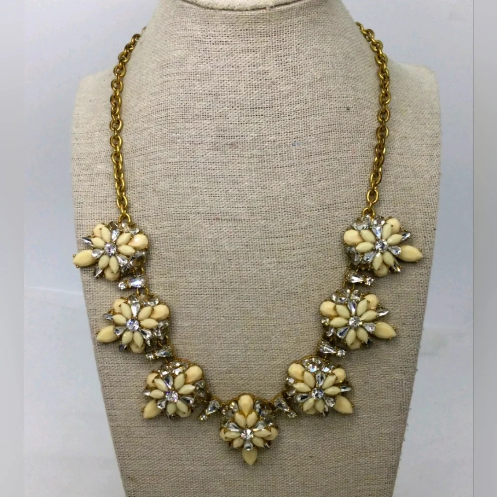 J. Crew Clear & Off White Rhinestone Statement Necklace - Picture 1 of 5